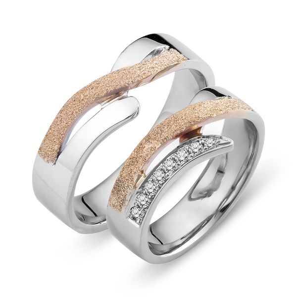 Set de Verighete din Aur 14kt Aur Alb si Aur Roz cu un Stil Modern-img1