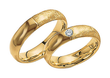 Set de Verighete din Aur Galben 14kt cu un Diamant Rotund Briliant, Profil Bombat, Clasic Ice-img1