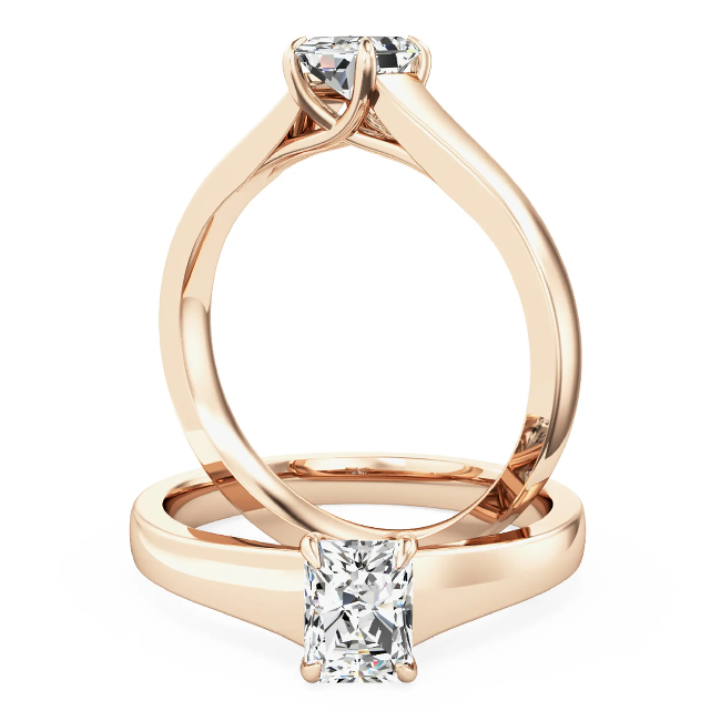 Inel de Logodna Solitaire Dama Aur Roz 18kt cu Diamant Radiant in Setare 4 Gheare-img1