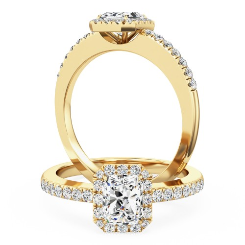 Inel de Logodna cu Diamante Dama Aur Galben 18kt cu Diamant Central Radiant, Stil Halo si Diamante Laterale-img1