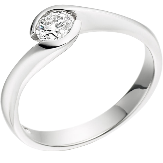 Single Stone Engagement Ring for Women in 9ct White Gold with a Round Diamond in a Rub-over Setting-img1