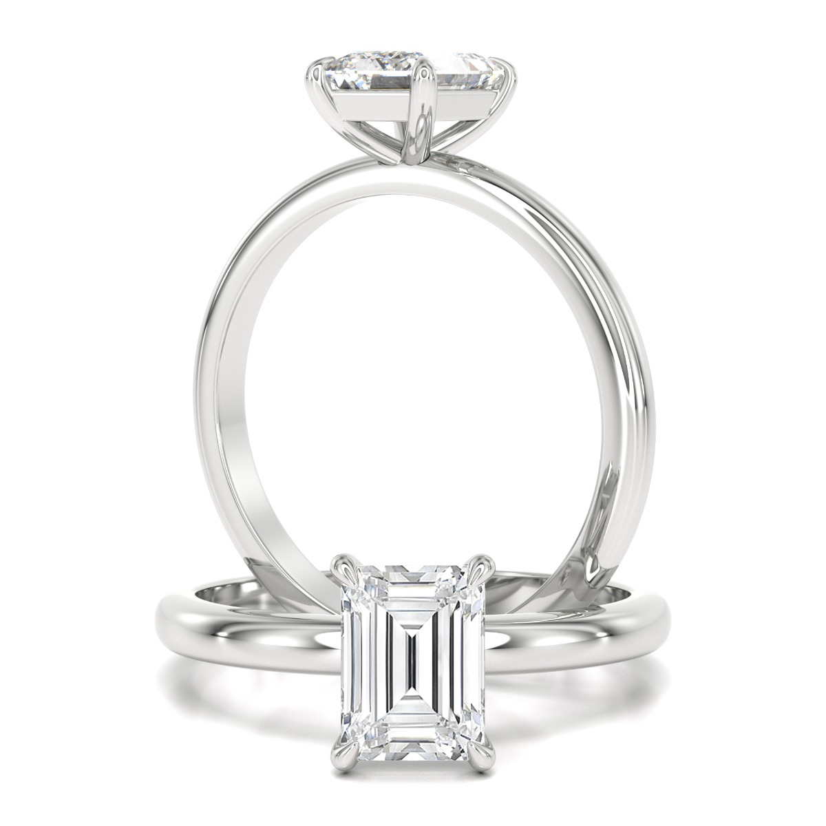 Inel de Logodna Solitaire Dama Aur Alb 18kt cu un Diamant Forma Smarald si un Diamant Secret-img1