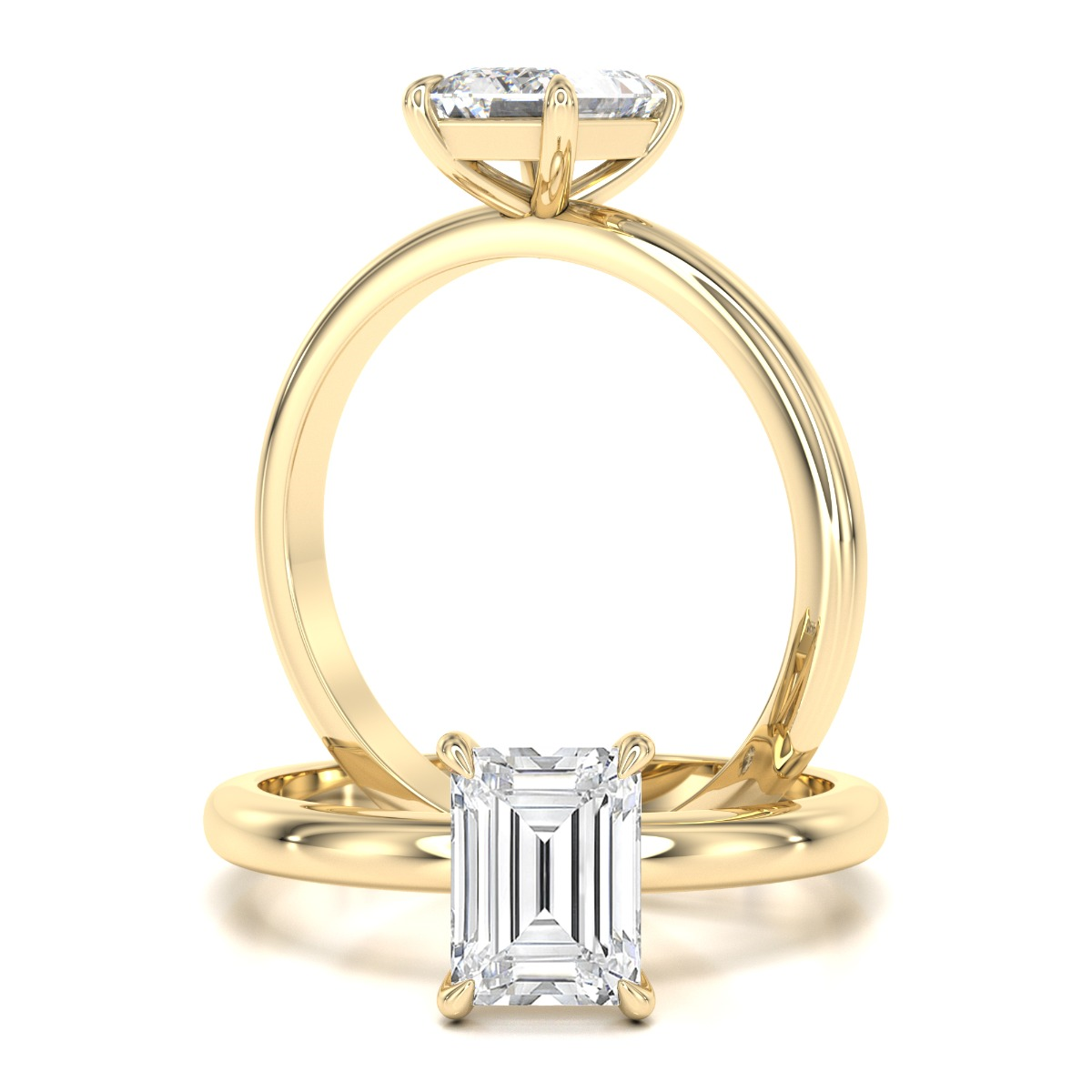 Inel de Logodna Solitaire Dama Aur Galben 18kt cu un Diamant Forma Smarald si un Diamant Secret-img1