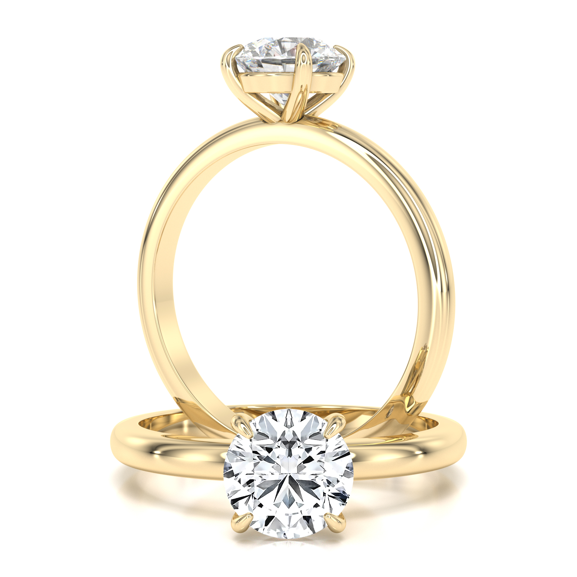 Inel de Logodna Solitaire Dama Aur Galben 18kt cu un Diamant Rotund Briliant in Setare 4-Gheare si un Diamant Secret-img1