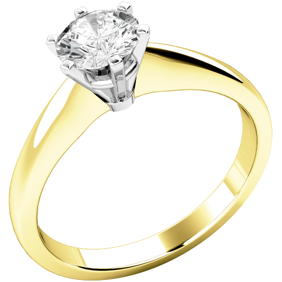 Single Stone Engagement Ring for Women in 18ct Yellow and White Gold with a Round Diamond in a 6-claw Setting-img1