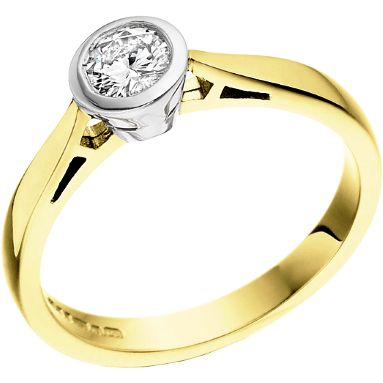 Single Stone Engagement Ring for Women in 18ct Yellow and White Gold with a Round Brilliant Diamond in a Rub-over Setting-img1