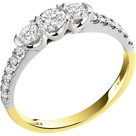 Three Stone Ring with Shoulders/Engagement Ring for women in 18ct yellow and white gold with 3 round diamonds & round diamonds on the shoulders-img1