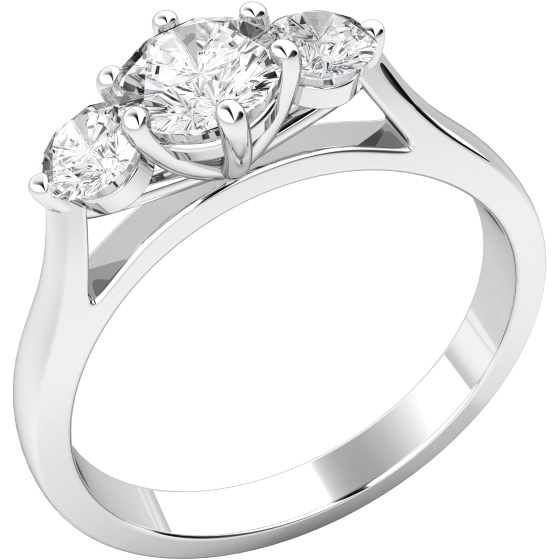 Three Stone Ring/Engagement Ring for women in platinum set with three round brilliant cut diamonds-img1