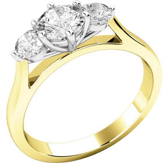 Three Stone Ring/Engagement Ring for women in 18ct yellow and white gold set with three round brilliant cut diamonds-img1