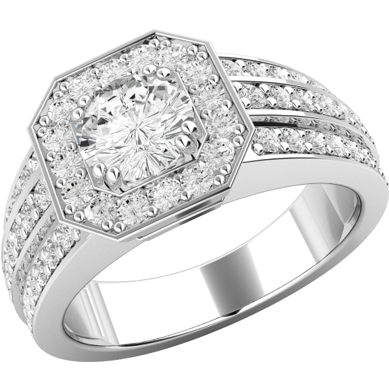 Dress Cocktail Ring/Single Stone Engagement Ring With Shoulders for Women in platinum gold with a round diamond centre and round diamonds surrounding-img1