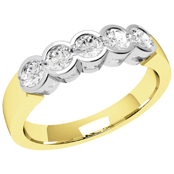 Half Eternity Ring for women in 18ct yellow and white gold set with 5 round brilliant cut diamonds-img1