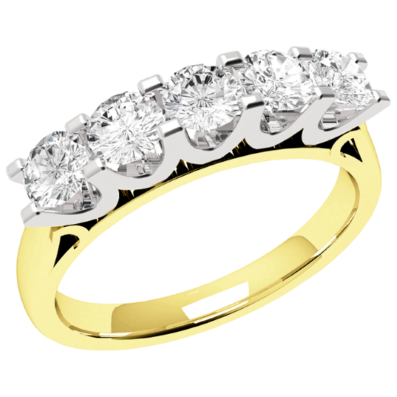 Half Eternity Ring for women in 18ct yellow and white gold with 5 round diamonds in a U-Shaped 4-claw setting-img1