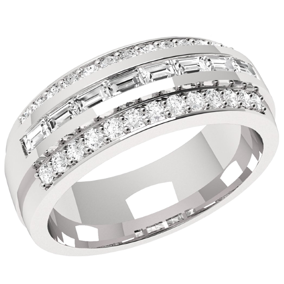 Half Eternity Ring/Dress Cocktail Ring for women in platinum with 8 baguette diamonds and 26 small round diamonds surrounding-img1