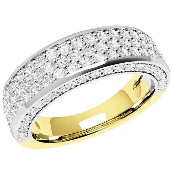 Half Eternity Ring/Dress Cocktail Ring for women in 18ct yellow and white gold with 107 round brilliant cut diamonds including diamonds on the sides-img1