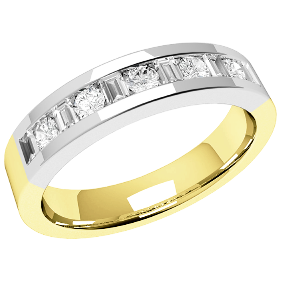 Halb Eternity Ring für Dame in 18kt Gelbgold und Weißgold mit fünf runden Brillanten & sechs Baguette Schliff Diamanten-img1