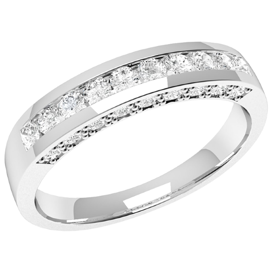 Half Eternity Ring for women in platinum with 10 round diamonds and small round diamonds on either side-img1