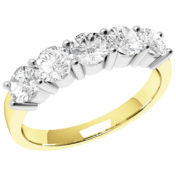 Half Eternity Ring for women in 18ct yellow and white gold with 5 round brilliant cut diamonds in a claw setting-img1