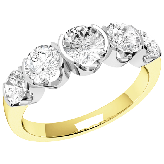 Half Eternity Ring for women in 18ct yellow and white gold with 5 round diamonds in a part rub-over setting-img1