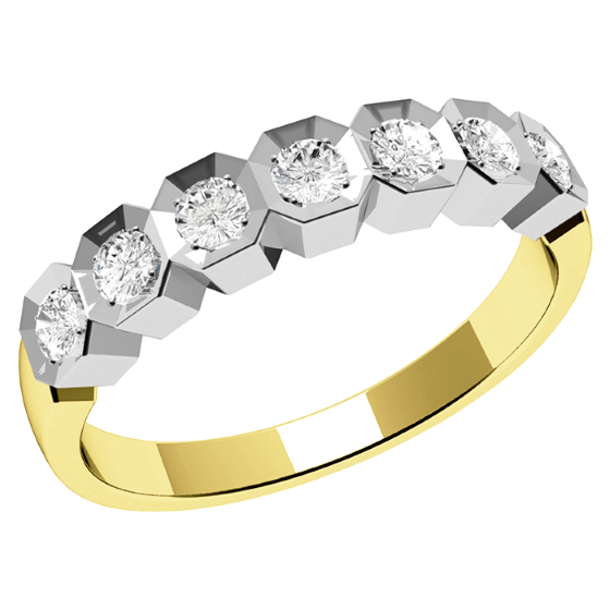 Halb Eternity Ring für Dame in 9kt Gelbgold und Weißgold mit Sieben runden Brillanten-img1