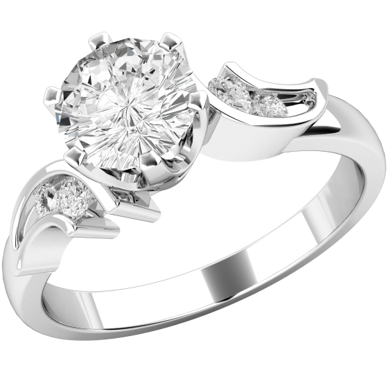 Single Stone Twist Engagement Ring With Shoulders for Women in 9ct White Gold with a Round Diamond in the Centre and Round Diamonds in the Shoulders-img1
