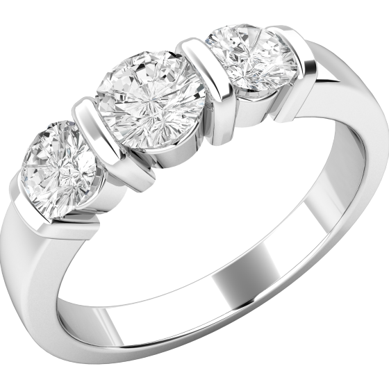Three Stone Ring/Engagement Ring for women in platinum with 3 round brilliant cut diamonds in a bar setting-img1