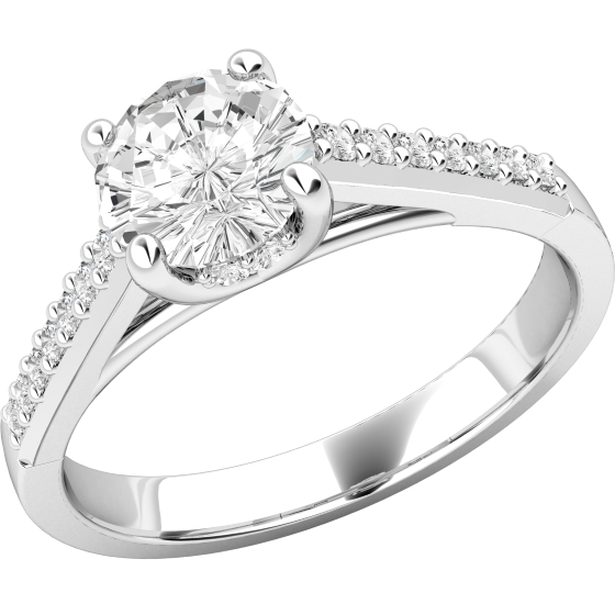 Single Stone Engagement Ring With Shoulders for Women in Platinum with a Round Brilliant Cut Centre and Shoulder Diamonds-img1