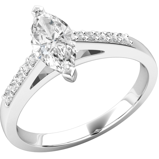 Single Stone Engagement Ring With Shoulders for Women in Platinum with a Marquise Centre Diamond and Round Brilliant Shoulders-img1