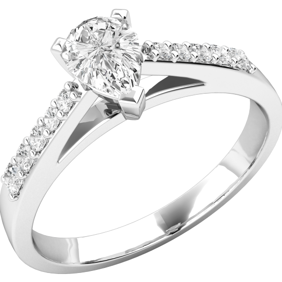 Single Stone Engagement Ring With Shoulders for Women in Platinum with a Pear-Shaped Diamond and Round Brilliant Shoulders-img1
