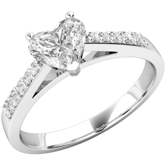 Single Stone Engagement Ring With Shoulders for Women in Platinum with a Heart Shaped Centre Diamond and Round Brilliant Cut Diamond Shoulders-img1