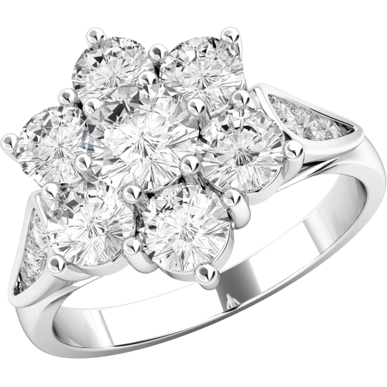 Dress Cocktail Ring/Cluster Engagement Ring for Women in platinum with round brilliant cut diamonds in 'daisy' shape in the centre and round shoulders-img1