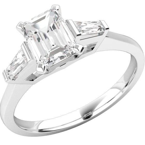 Single Stone Engagement Ring With Shoulders for Women in Platinum with an Emerald Cut Diamond Centre and Baguette Shoulders-img1