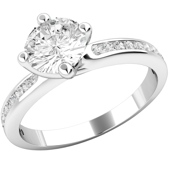 Single Stone Engagement Ring With Shoulders for Women in Platinum with a Round Brilliant Cut Diamond in a 4-Claw Setting with 11 Round Brilliant Cut Diamond in Channel Setting on Either Side-img1