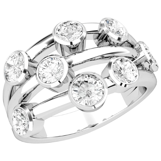 Dress Cocktail Ring for Women in platinum with 8 round brilliant cut diamonds in a rub-over setting-img1