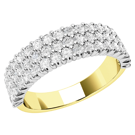 Half Eternity Ring for women in 18ct yellow and white gold with round brilliant cut diamonds in claw setting in 3 rows-img1