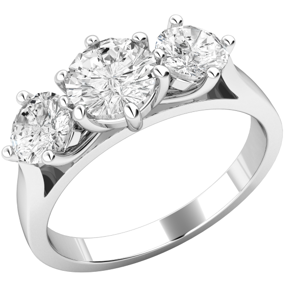 Three Stone Ring/Engagement Ring for women in platinum with 3 round brilliant cut diamonds all in a claw setting-img1