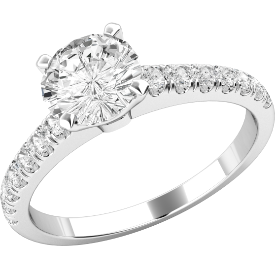 Single Stone Engagement Ring With Shoulders for Women in 18ct White Gold with a Round Brilliant Cut Diamond Centre and Small Round Brilliant Cut Diamond Shoulders-img1