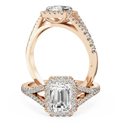 Inel de Logodna cu Diamante Dama Aur Roz de 18kt cu un Diamant Central Forma Smarald,Design Clasic si Elegntă Pură-img1