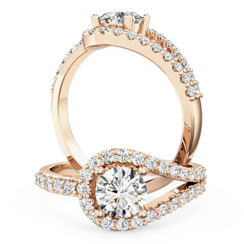 Inel de Logodna Solitaire cu Diamante Mici pe Lateral Dama Aur Roz 18kt cu Diamant Rotund Briliant in Centru-img1