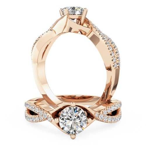 Inel de Logodna Solitaire cu Diamante Mici pe Lateral Dama Aur Roz 18kt cu un Diamant Central Rotund Briliant-img1