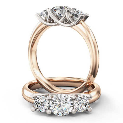 Inel de Logodnă Damă Roz Alb 18kt cu Diamante, un Trio de Diamante Rotunde Brilliant, un Decor Clasic-img1