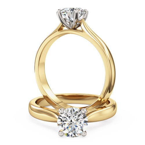 Inel de Logodna Solitaire Dama Aur Galben&Alb 18kt cu un Diamant Rotund Briliant,Setat intr-un Decor Clasic cu 4 Gheare-img1