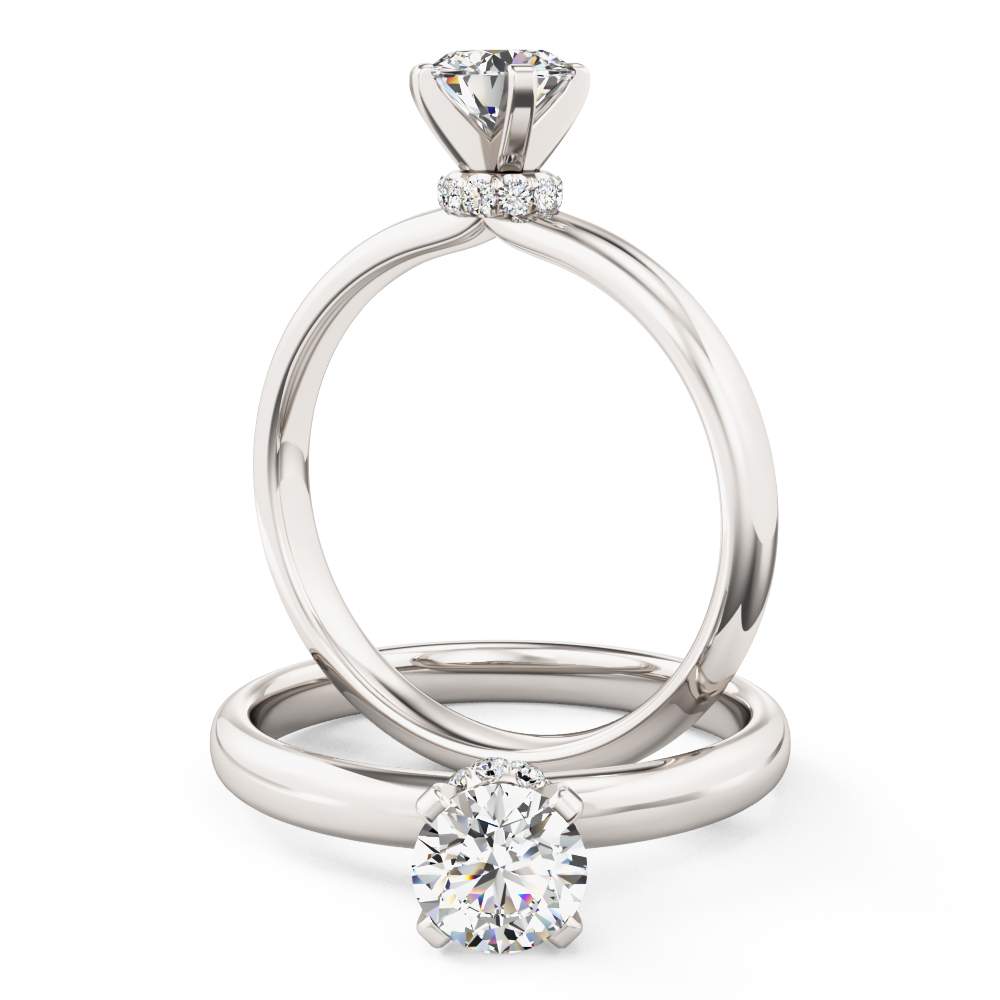 Inel de Logodna cu Diamante Dama Aur Alb 18kt Stil Halo cu Diamante Rotunde Briliant si un Diamant Rotund Briliant in Centru-img1