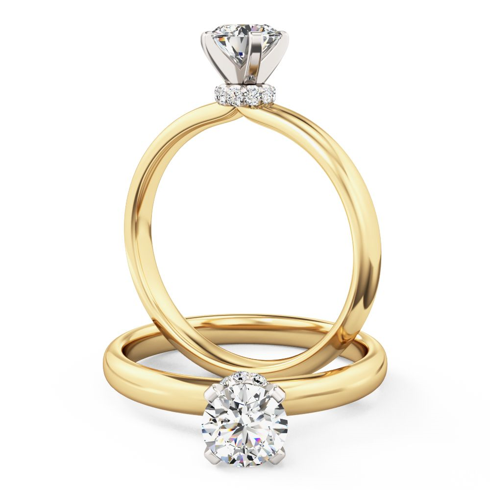 Inel de Logodna cu Diamante Dama Aur Alb si Galben 18kt Stil Halo cu Diamante Rotunde Briliant si un Diamant Rotund Briliant in Centru-img1
