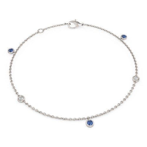 Brătară din Aur Alb de 18kt cu 3 Safire ai 2 Diamante Rotunde Briliant, in Setare Rub Over, Stil Mixt-img1