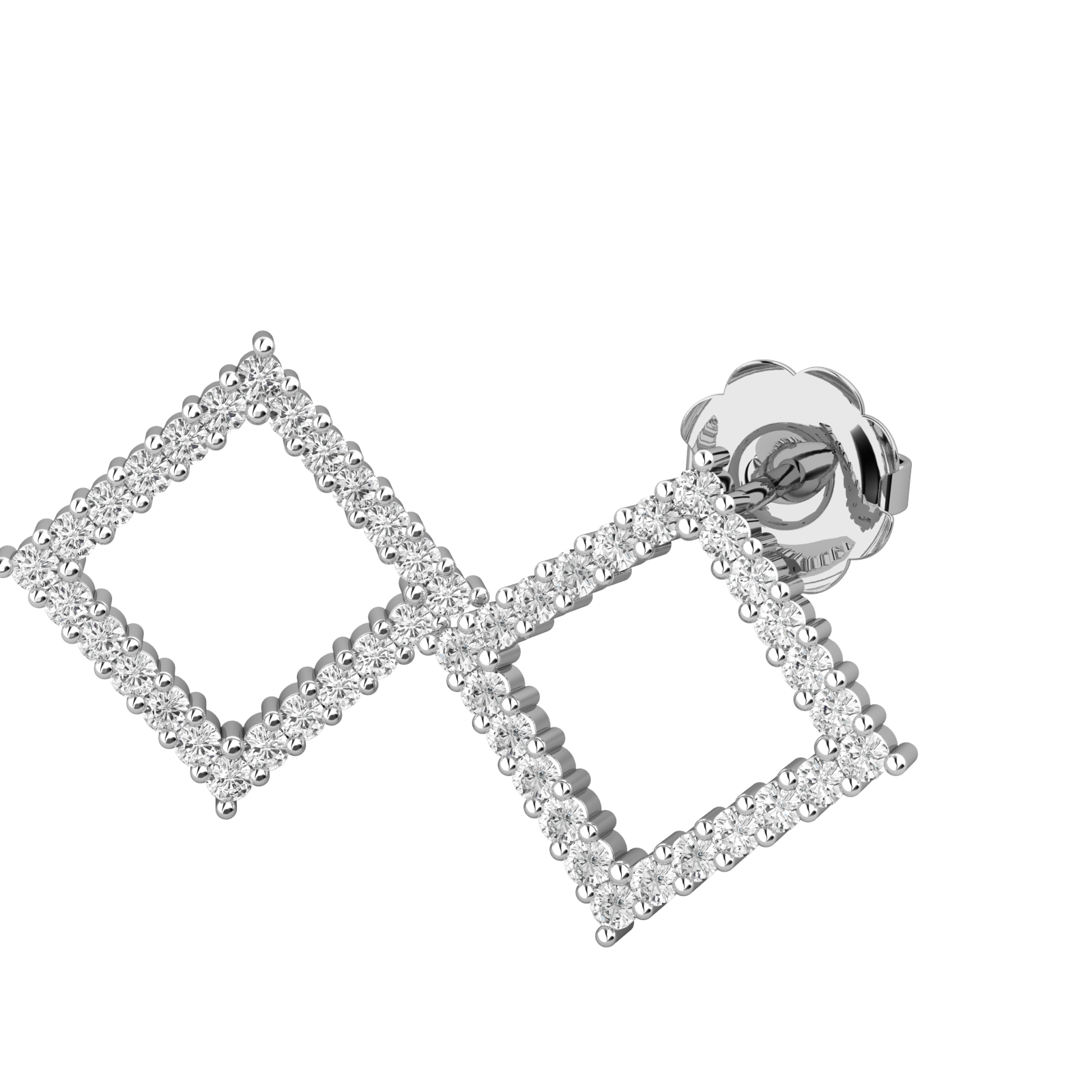 Cercei Stud Aur Alb 18kt cu Diamante Rotunde Setate in Forma Patrata-img1
