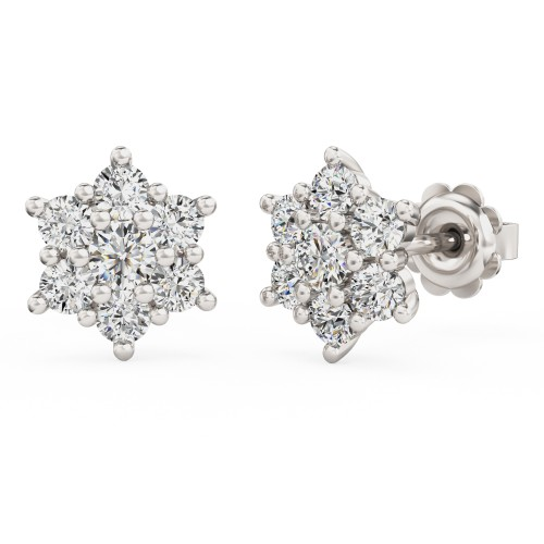 Cercei Stud din Aur Alb 18kt cu 7 Diamante Rotunde Briliant în Setare Gheare-img1
