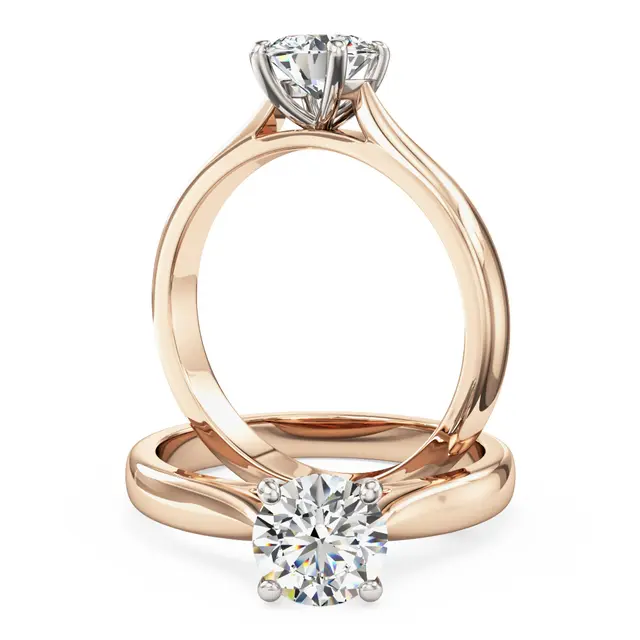 RDL889RW - Inel de Logodna Solitaire Aur Roz si Alb cu un Diamant Rotund Briliant de Laborator, Setat Clasic cu 4 Gheare, Design Elegant-img1