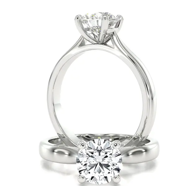 RDL889W - Inel de Logodna Solitaire Aur Alb cu un Diamant Rotund Briliant de Laborator, Setat Clasic cu 4 Gheare, Design Elegant-img1