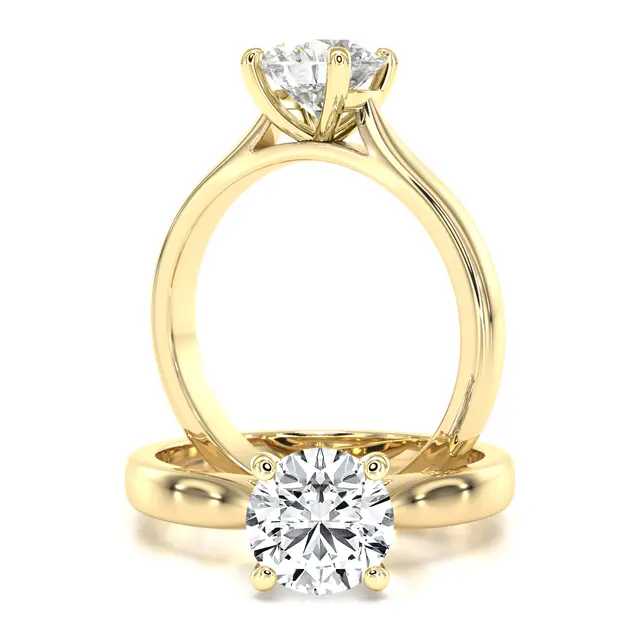 RDL889Y - Inel de Logodna Solitaire Aur Galben cu un Diamant Rotund Briliant de Laborator, Setat Clasic cu 4 Gheare, Design Elegant-img1