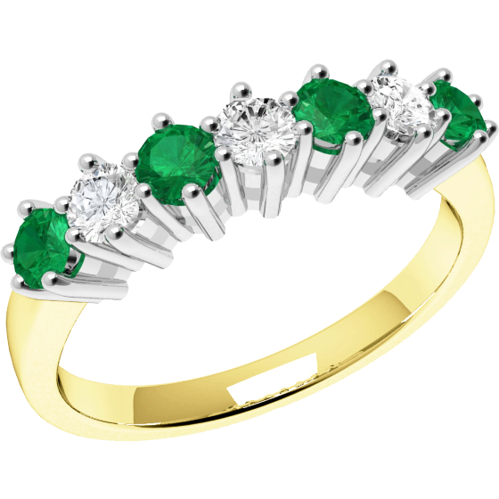 Emerald and Diamond Eternity Ring for Women in 18ct yellow and white gold with 7 stones, 4 emeralds and 3 diamonds-img1